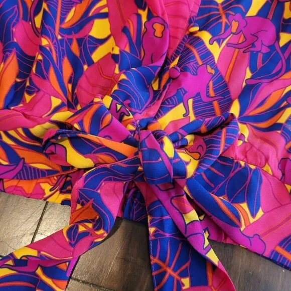 Rose+Olive Womens Vibrant Tropical Print Tie-Front Blouse size S - Picture 3 of 5